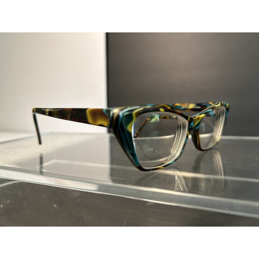 Andy Wolf 5011 Col. M Vintage Cat Eye Eyeglass Frames 53-13 Teal Amber Swirl - Picture 2 of 6
